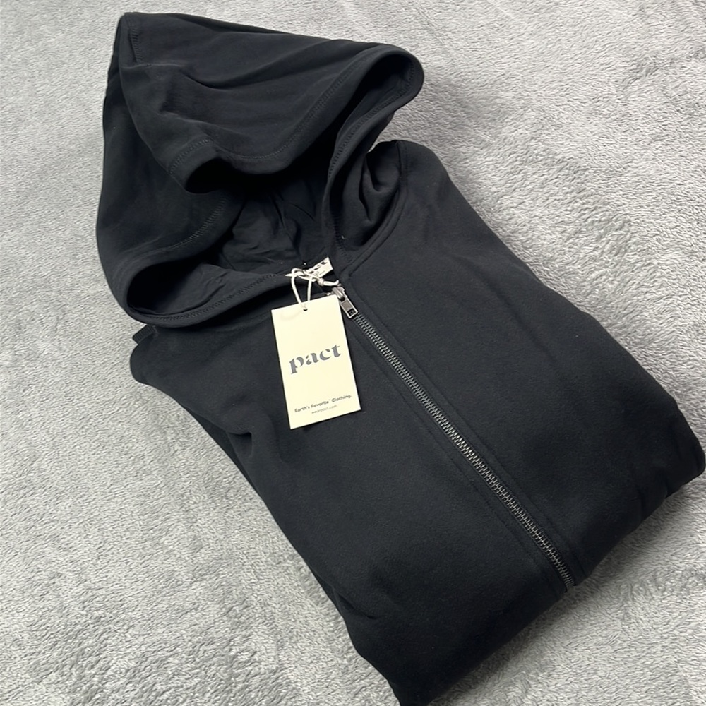 NEW XL Pact 100% Organic Cotton Unisex Womens Black One For All Full Zip Hoodie